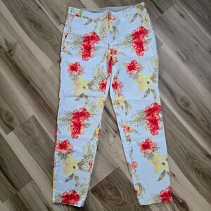 Talbots The Weekend Chino White Floral Print Cropped Pants Women's Size 6